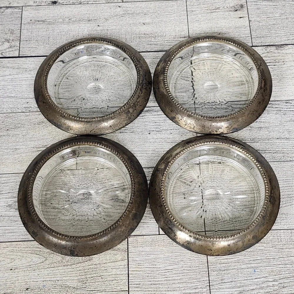 VTG. Frank M. Whiting Sterling Silver & Glass Coasters Set of 4 Mid Century